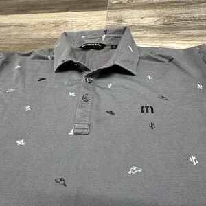 Travis Mathew Gray Mens XL Whistle Sombrero Cactus Taco Pattern Golf‎ Polo Shirt